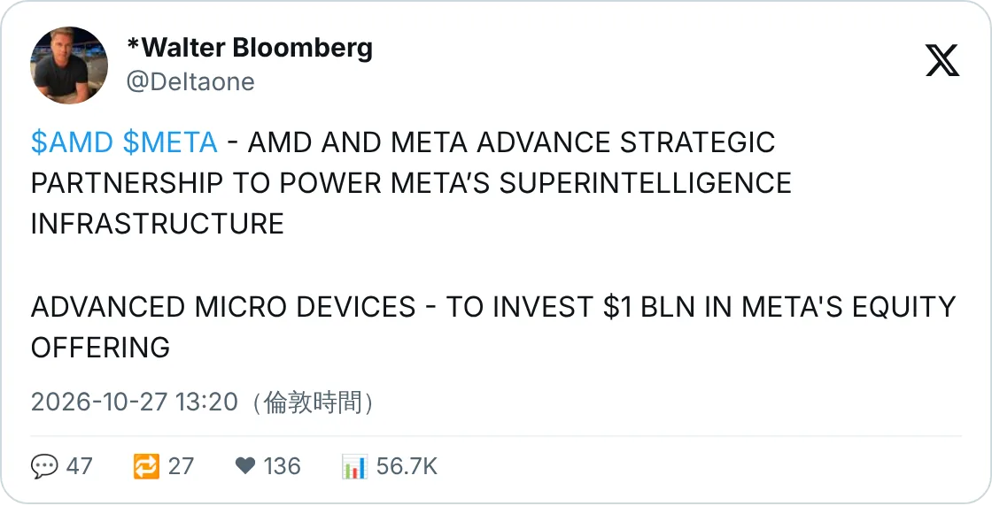 AMD 出 10 億美元入股 Meta