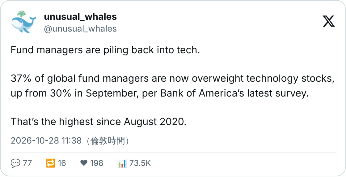 37% 基金經理超配科技股