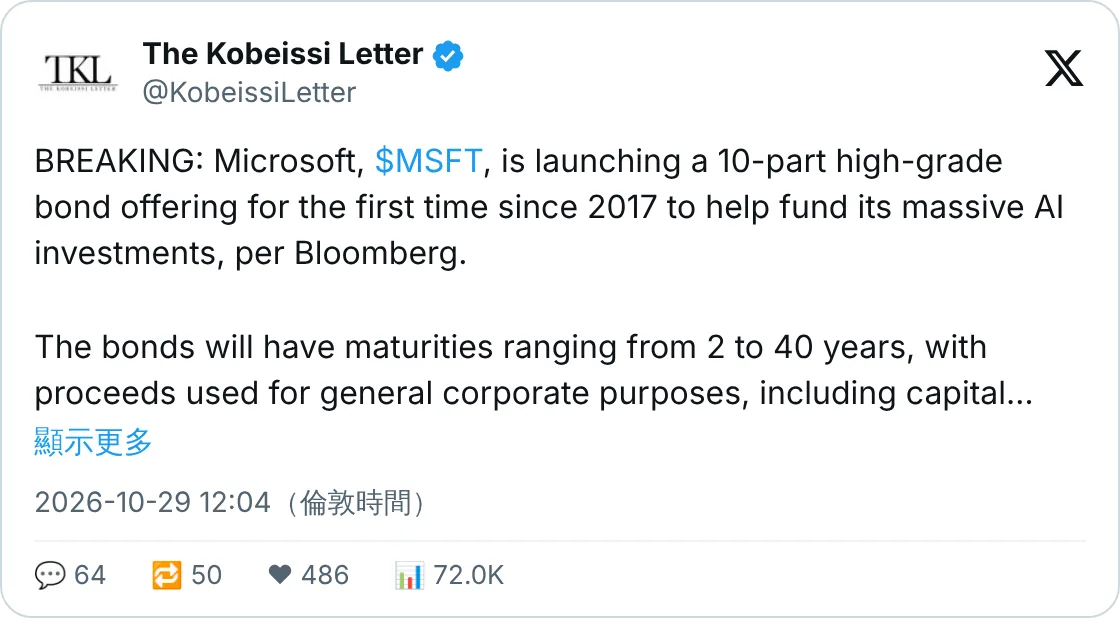Microsoft 分十批發債